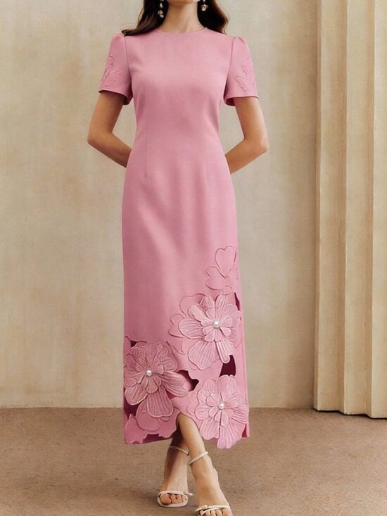 MODA ME COUTURE Dresses & Skirts - Pink Elegant Women's Straight Waist-Cinching Short Sleeve Dress